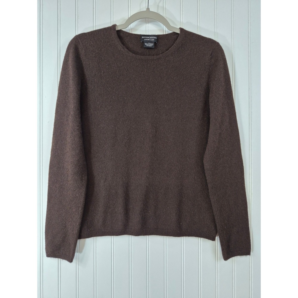 Sutton Studio 100% Cashmere Sweater Brown Crew Neck Womens Large Preppy Luxury